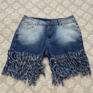 Fringed Denim Jean Shorts